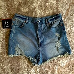 High waisted denim blue jeans